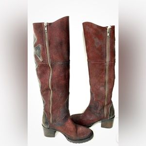 Freebird By Steven Fuego Size 8 Wine Suede Side Zip Over The Knee Boot